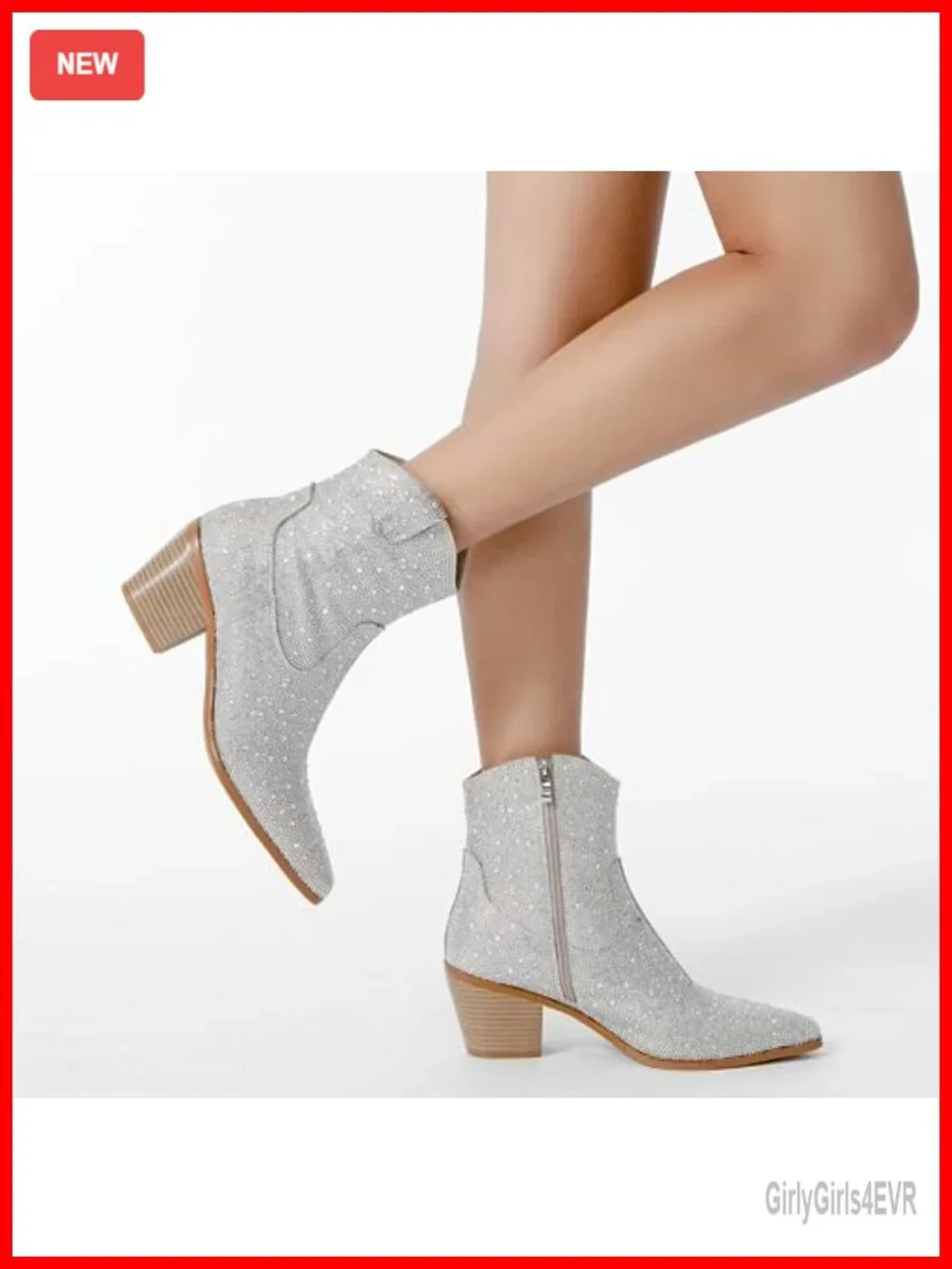 Rhinestone Cowboy Ankle Booties Women Sparkly Chunky Heel Pointed Toe